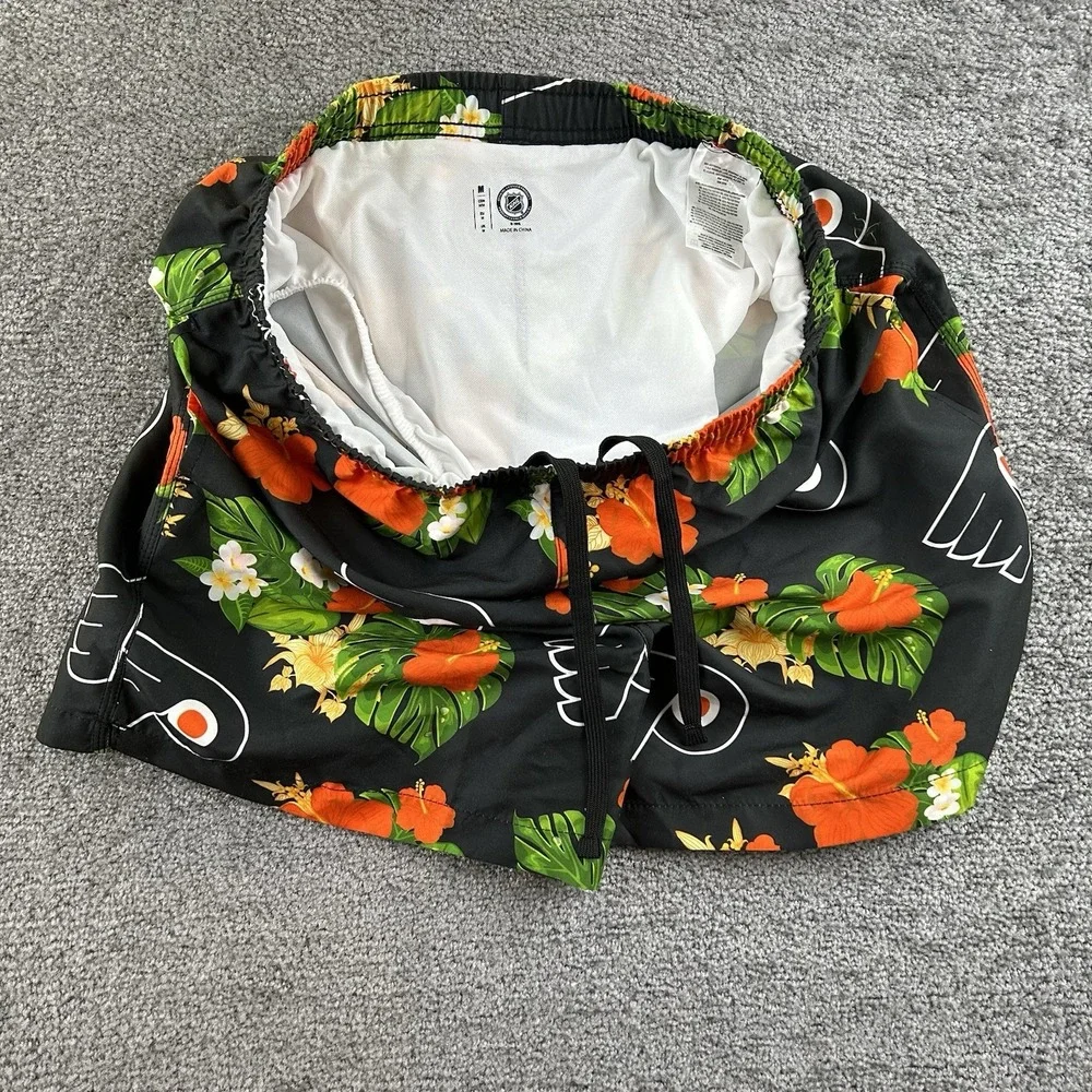 NHL Philadelphia Flyers Mens Tropical Floral Swim Trunks Black Orange Medium